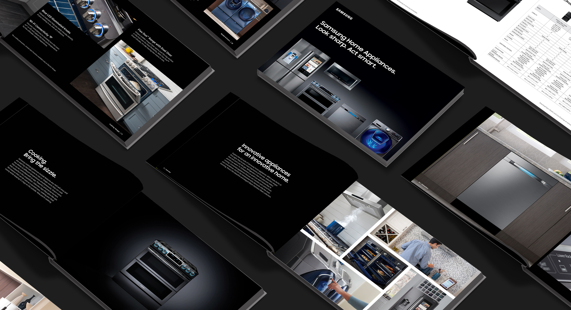 Dark sleek layout of Samsung Builder program catalogs